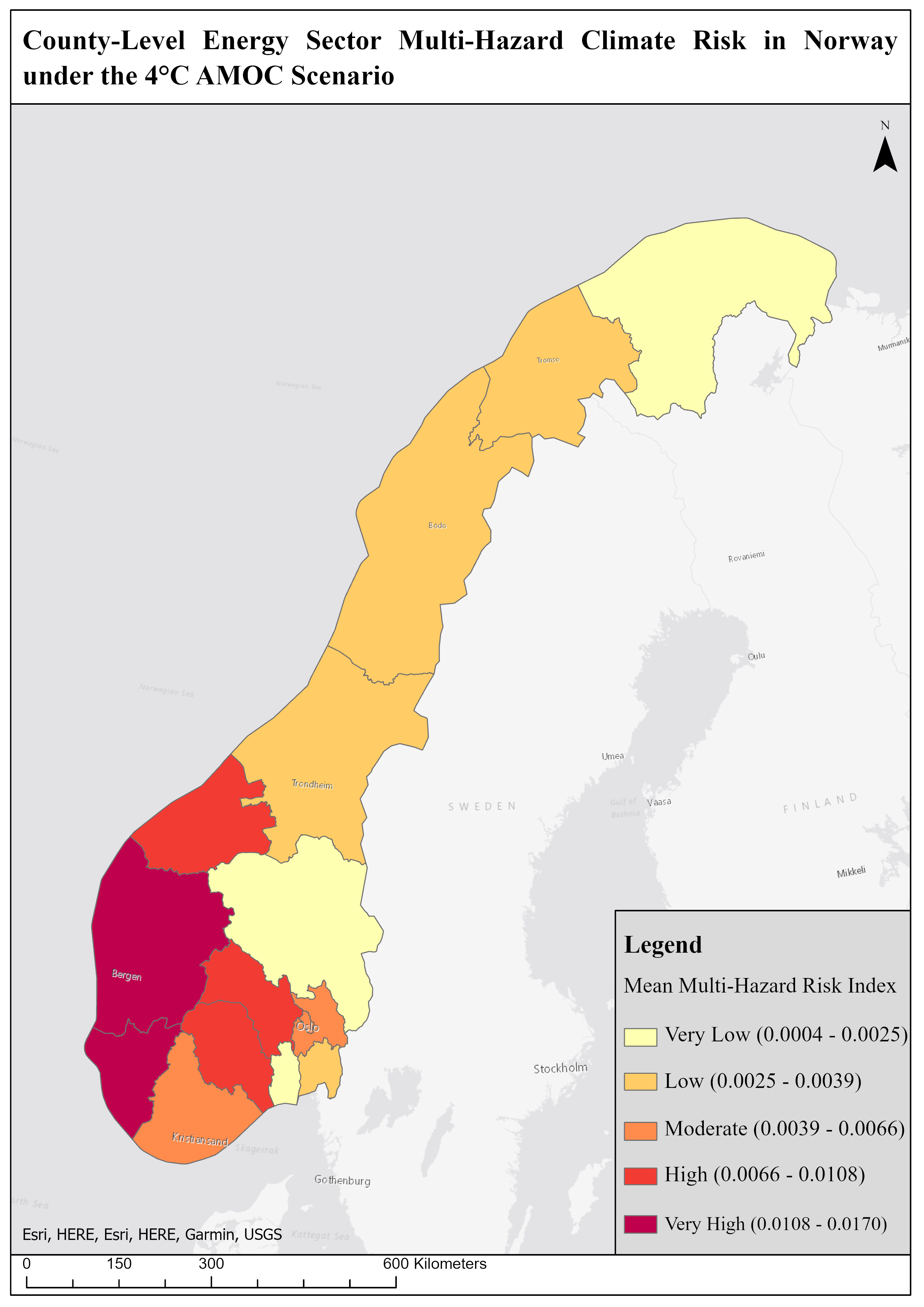 Multi-hazard climate risk to the energy sector per Norwegian county